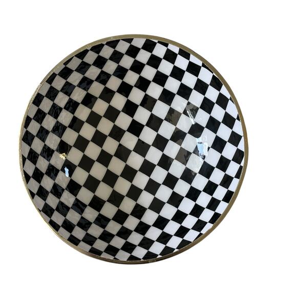 Black & White Checkered Enameled Gold Metal Bowl 10" Made in India NEW - Picture 16 of 16